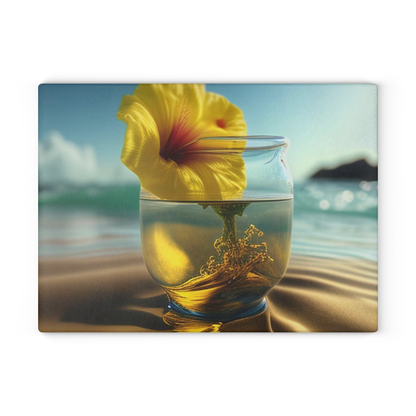 Glass Cutting Board Yellow Hibiscus glass 1