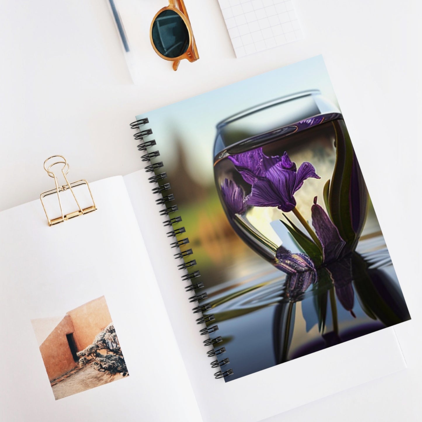 Spiral Notebook - Ruled Line Purple Iris in a vase 3