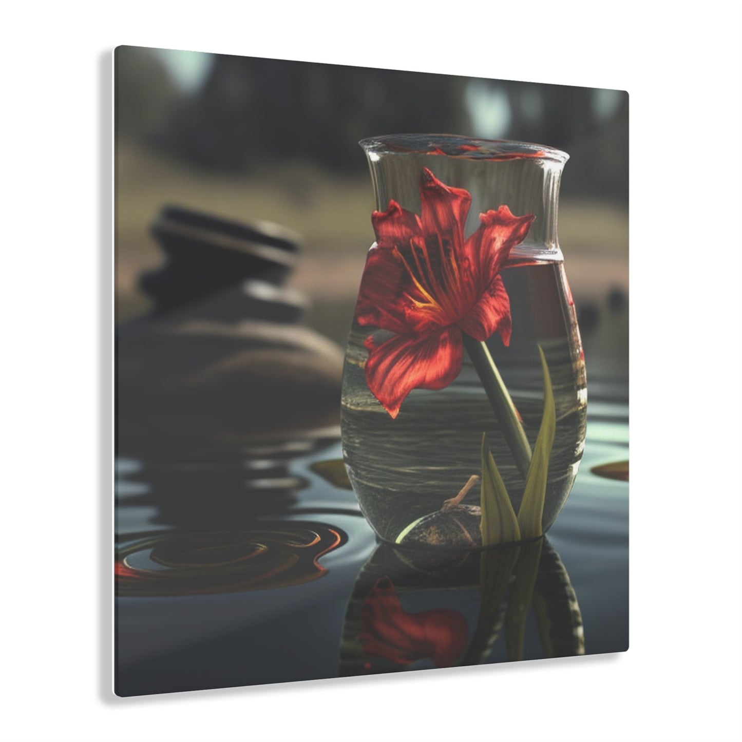 Acrylic Prints Red Lily in a Glass vase 4