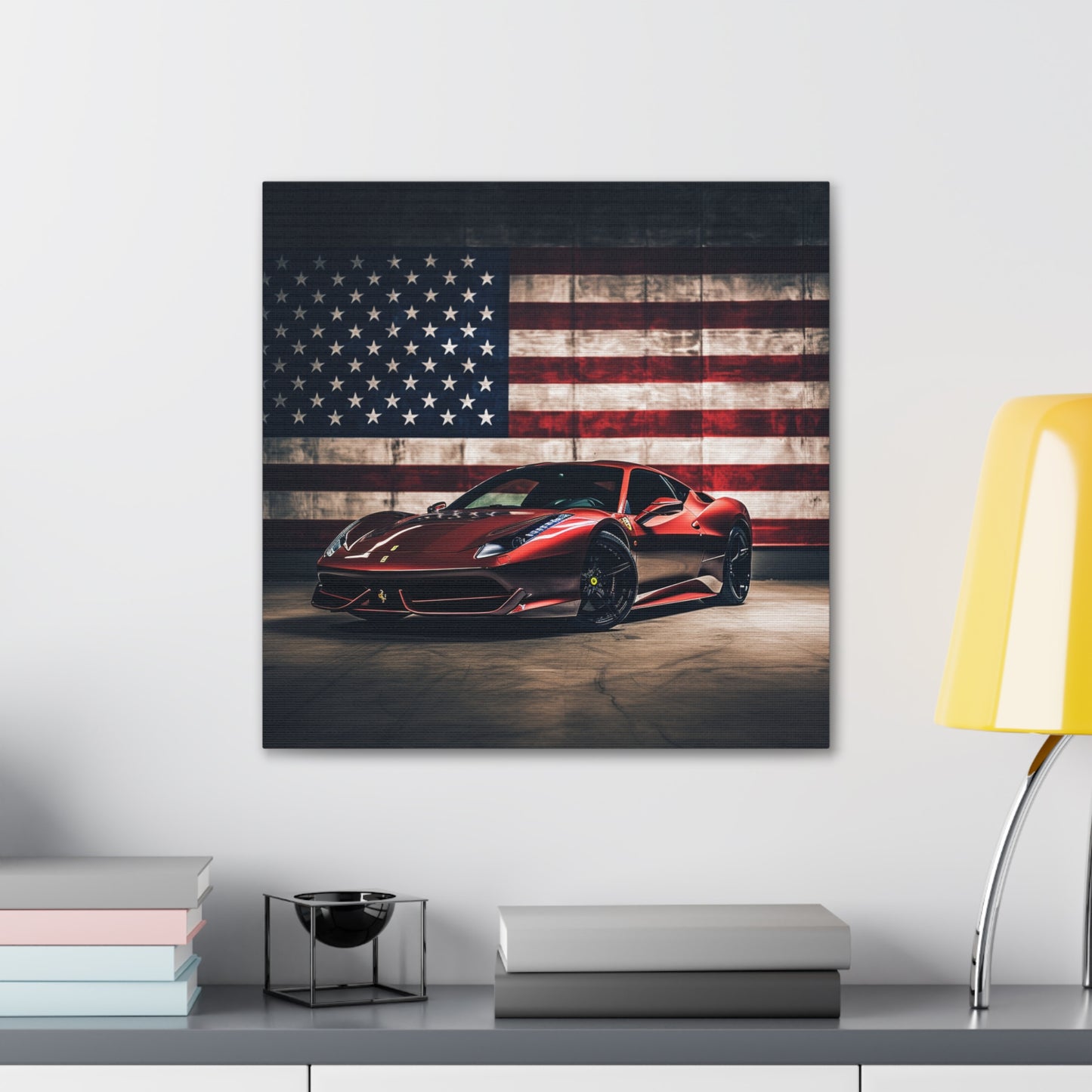 Canvas Gallery Wraps American Flag Background Ferrari 4