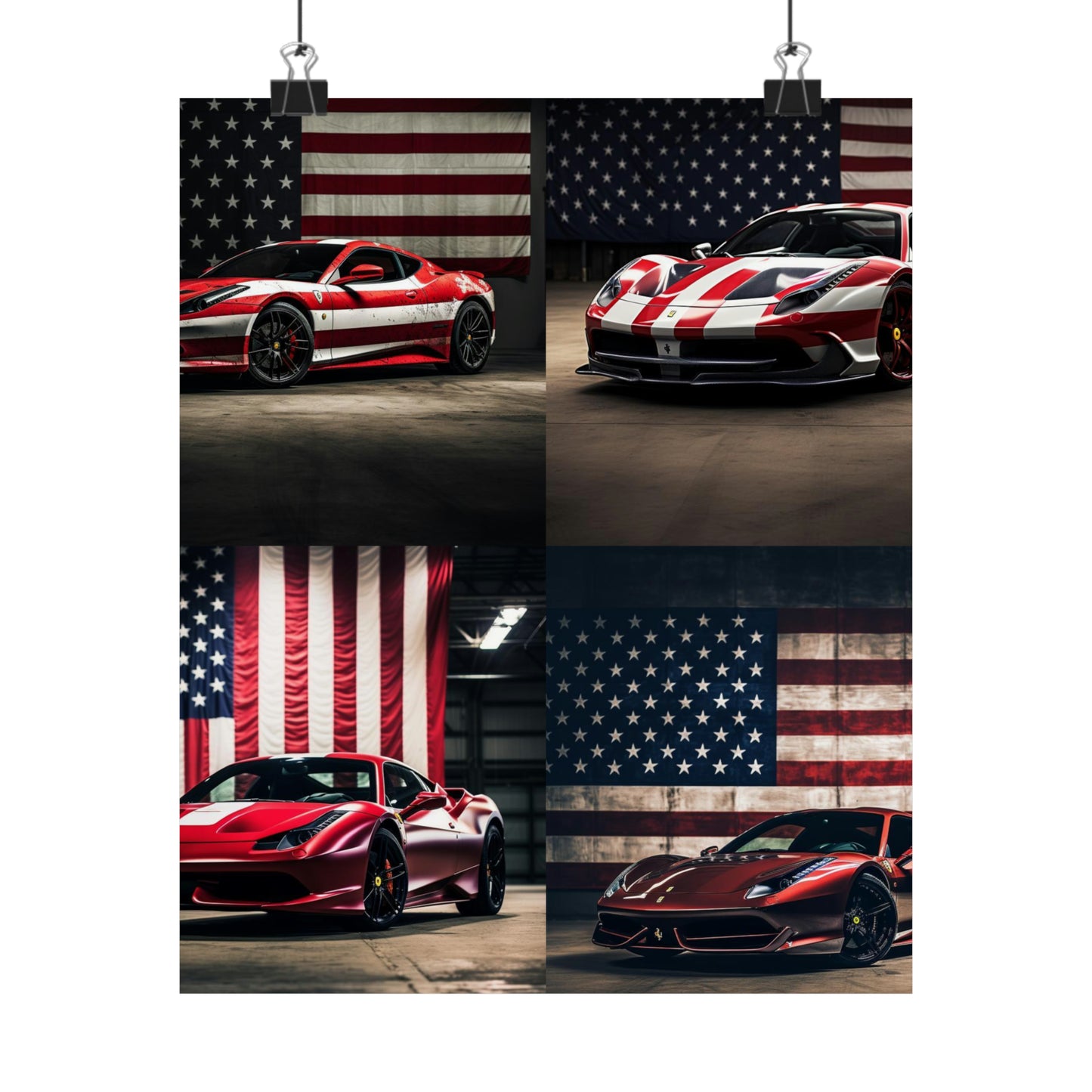 Premium Matte Vertical Posters American Flag Background Ferrari 5