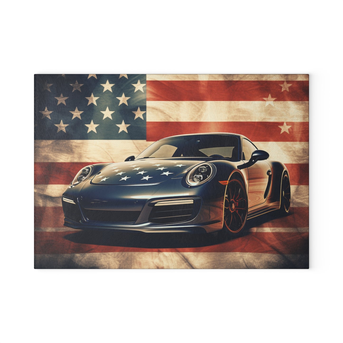 Glass Cutting Board Abstract American Flag Background Porsche 3