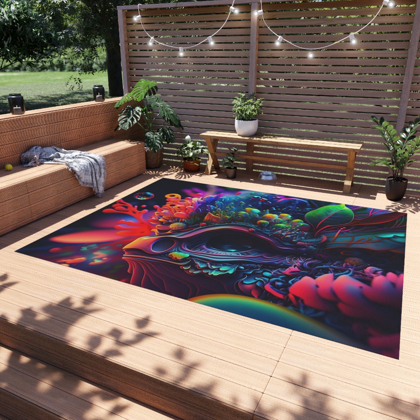 Outdoor Rug  Florescent Skull Death 2