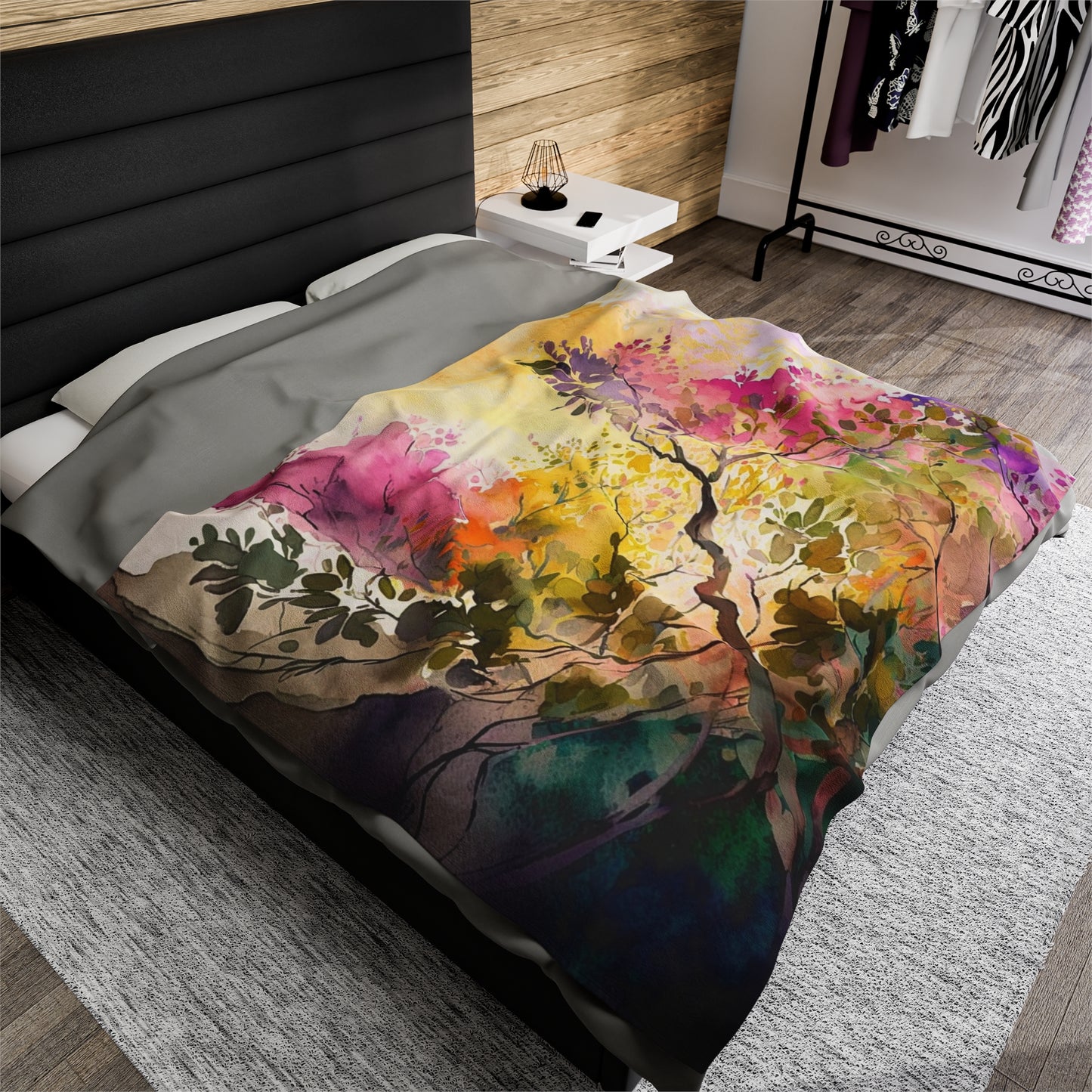 Velveteen Plush Blanket Mother Nature Bright Spring Colors Realistic Watercolor 2