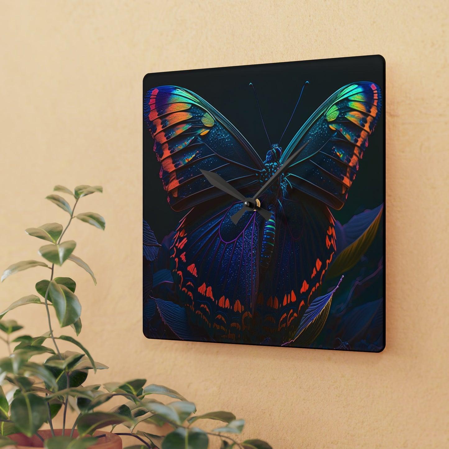 Acrylic Wall Clock Hue Neon Butterfly 3