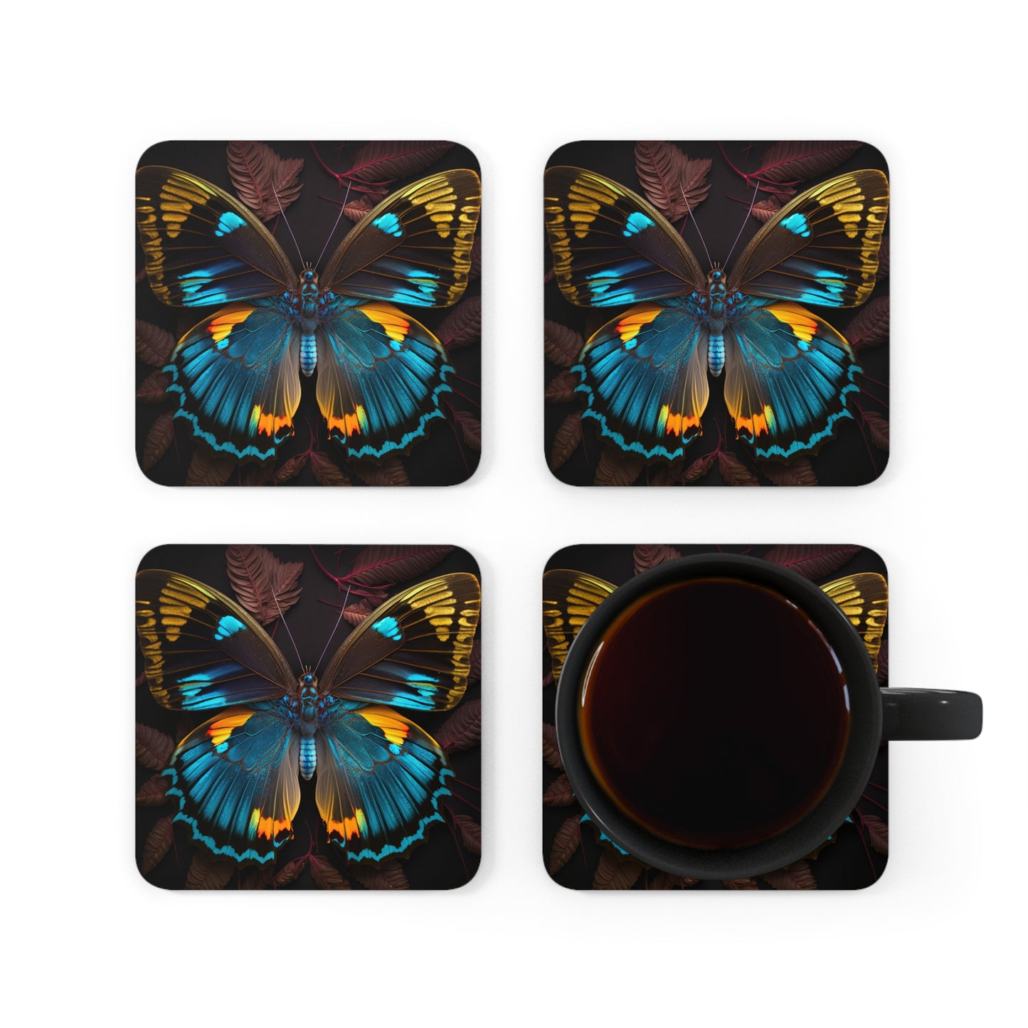 Corkwood Coaster Set Neon Butterfly Flair 1