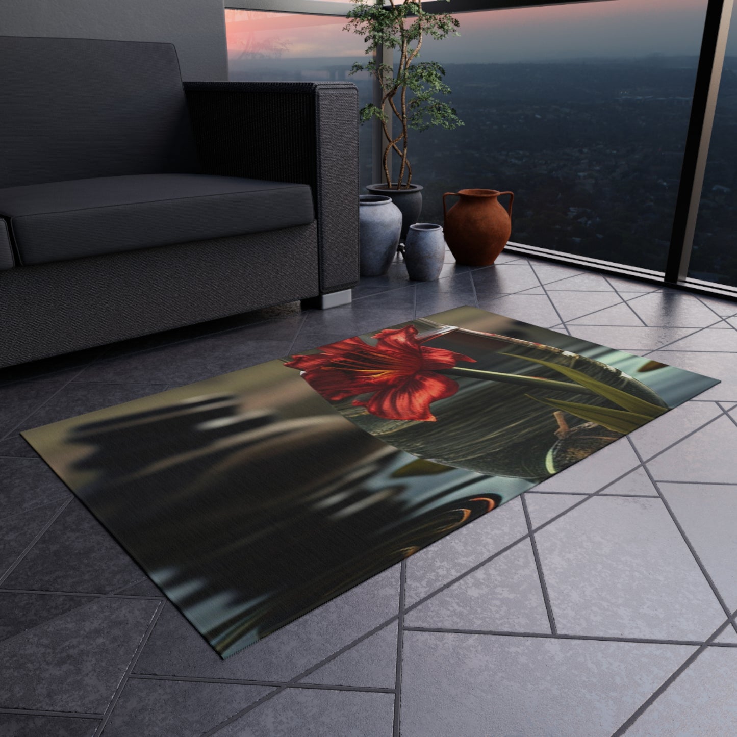 Outdoor Rug  Red Lily in a Glass vase 4