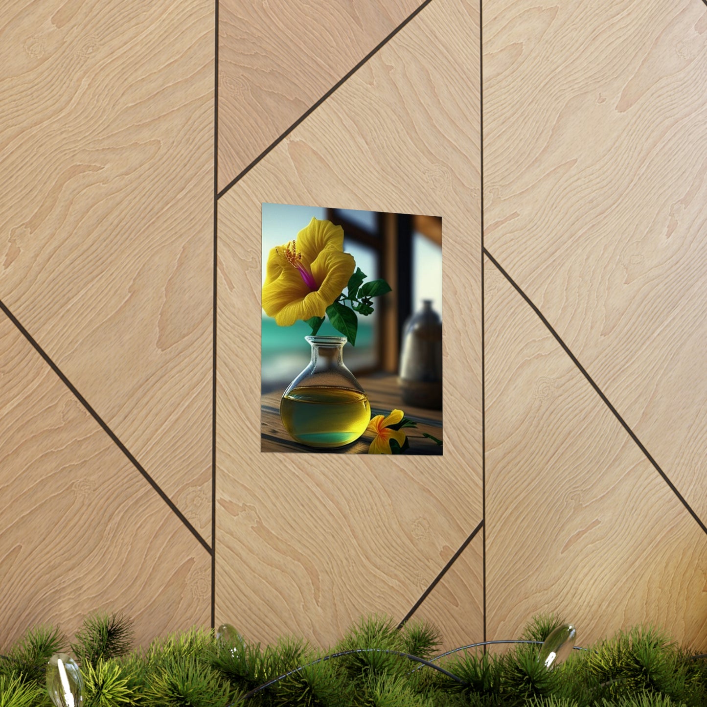 Premium Matte Vertical Posters Yellow Hibiscus Wood 1