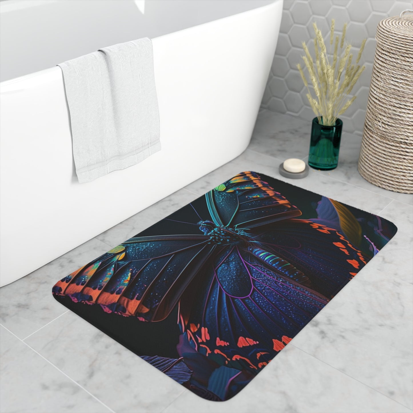 Memory Foam Bath Mat Hue Neon Butterfly 3