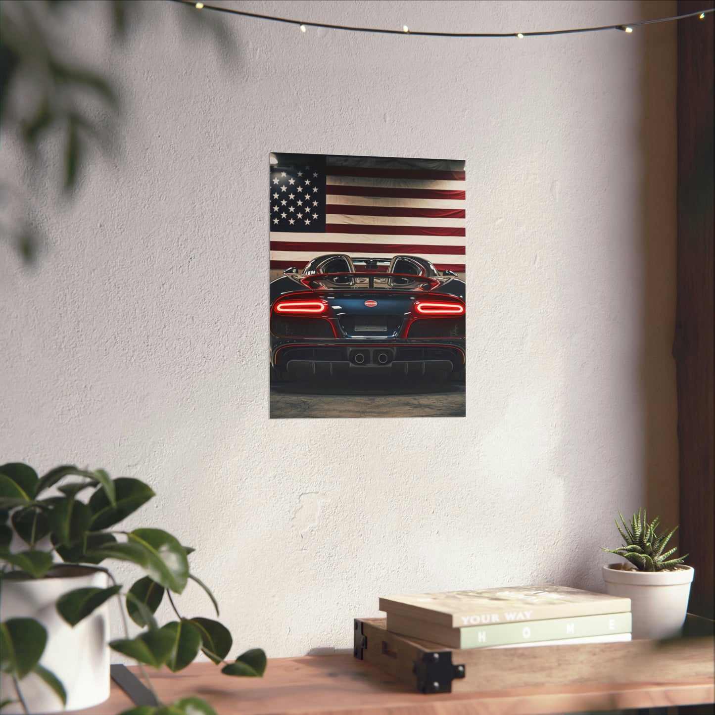 Premium Matte Vertical Posters American Flag Background Bugatti 4