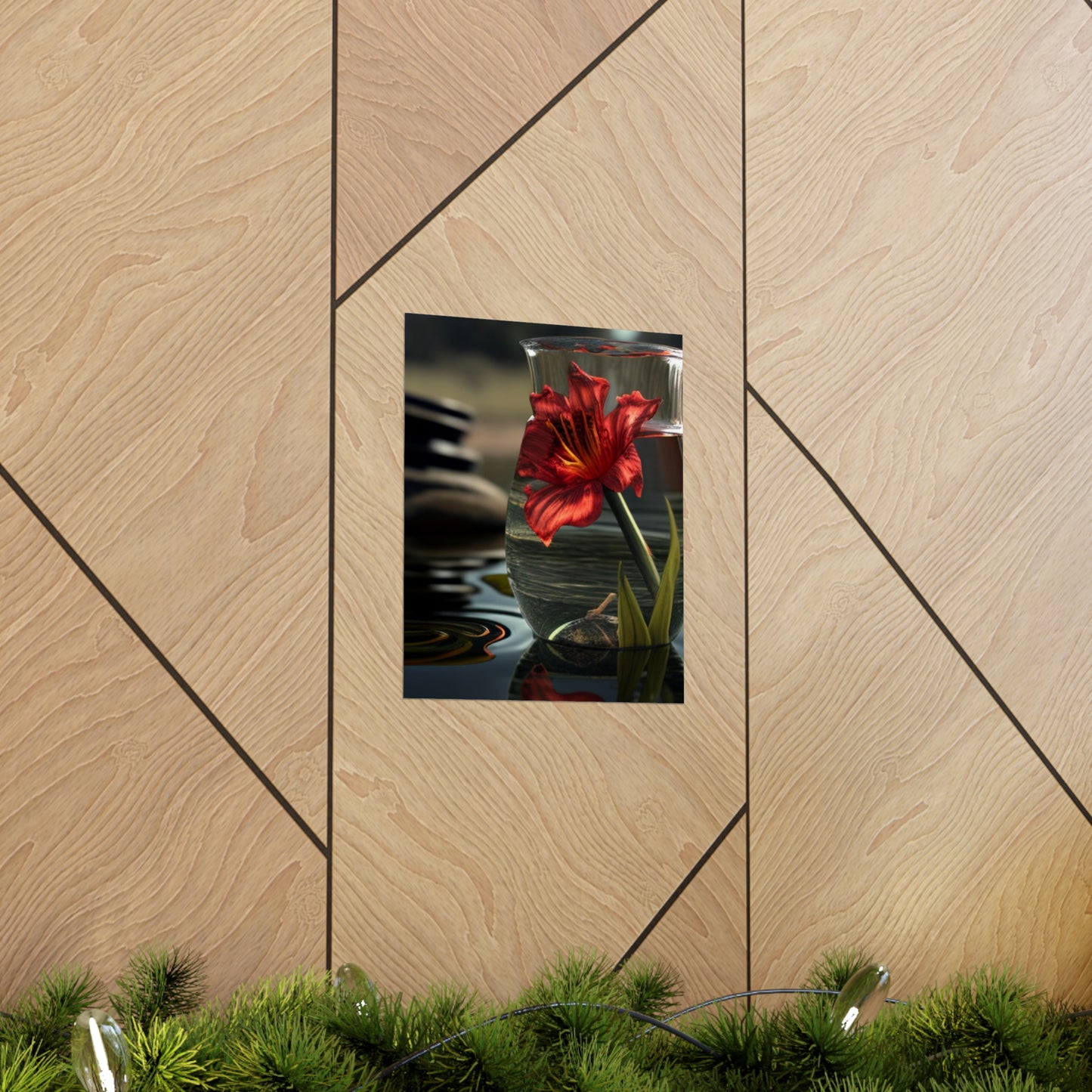 Premium Matte Vertical Posters Red Lily in a Glass vase 4