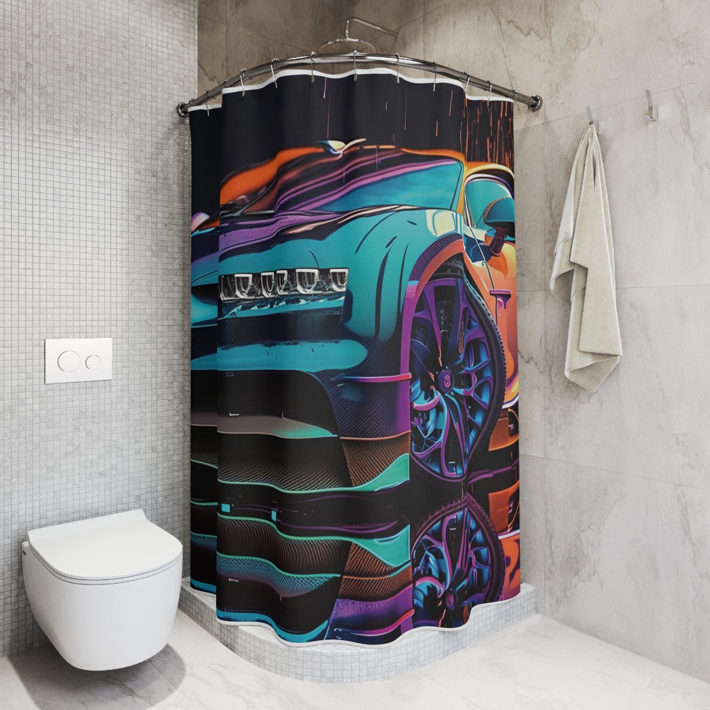 Polyester Shower Curtain Bugatti Neon Chiron 1