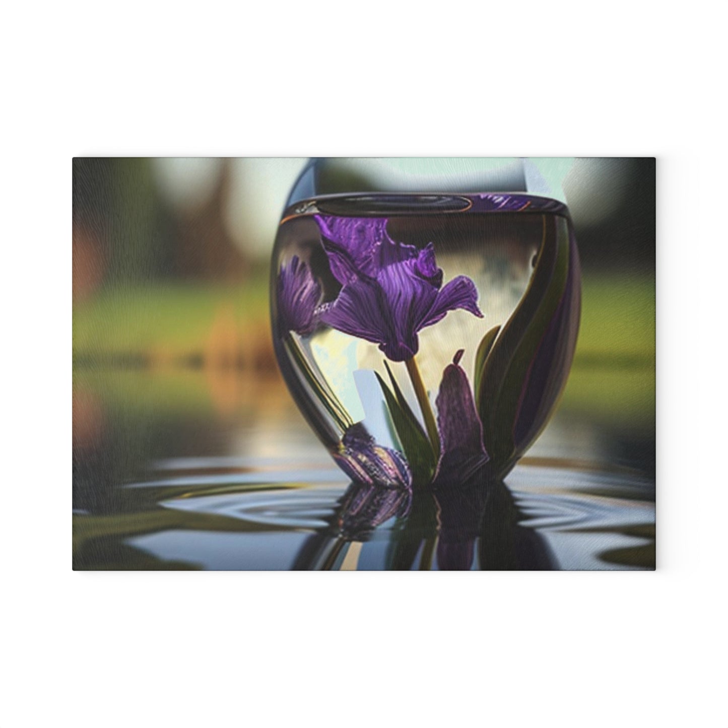 Glass Cutting Board Purple Iris in a vase 3