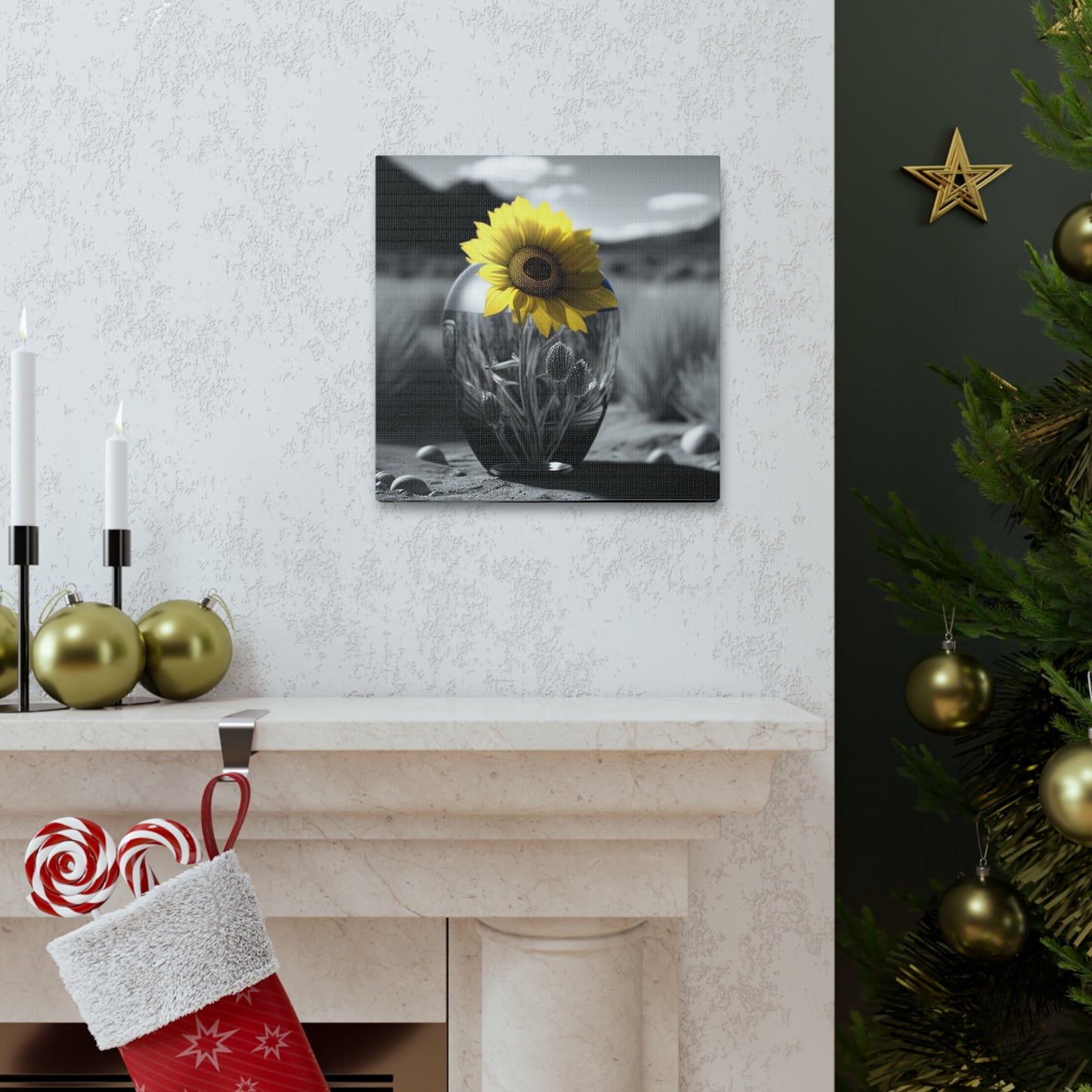 Canvas Gallery Wraps Yellw Sunflower in a vase 3