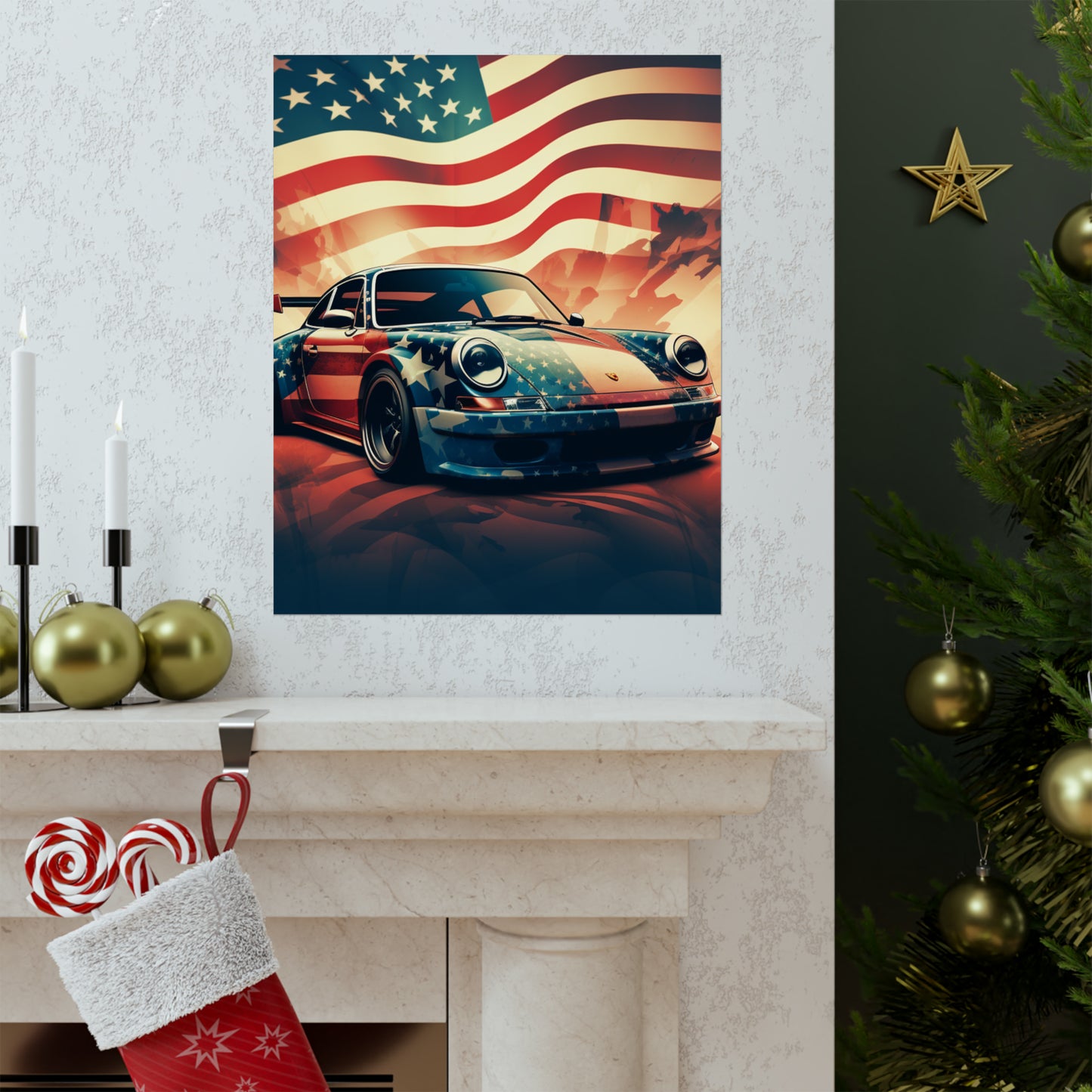 Premium Matte Vertical Posters Abstract American Flag Background Porsche 4