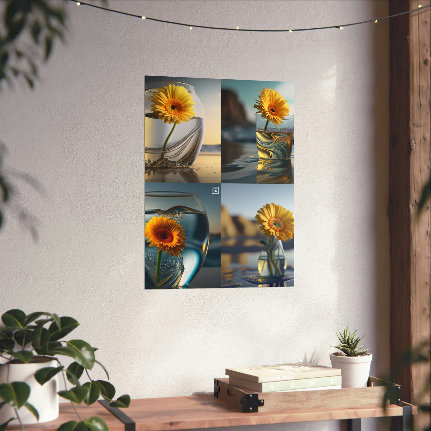 Premium Matte Vertical Posters yello Gerbera glass 5