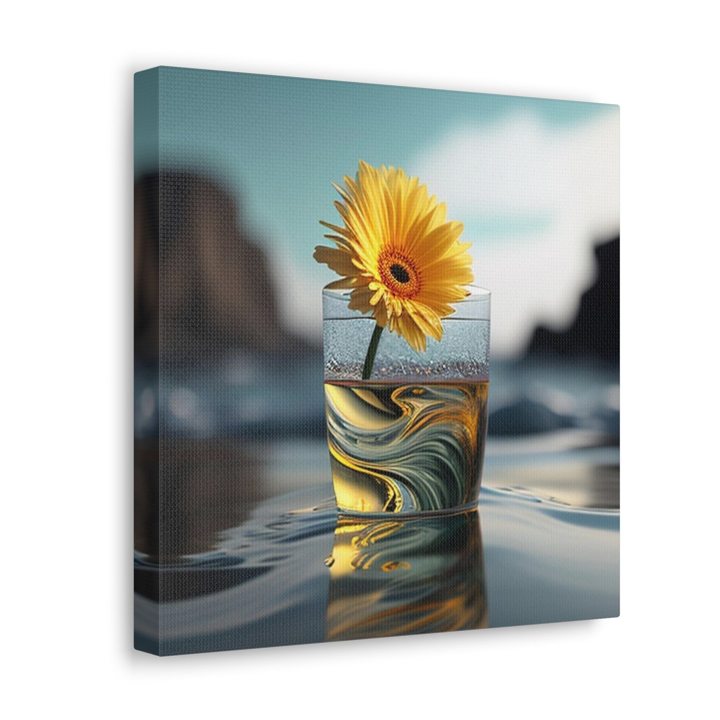 Canvas Gallery Wraps yello Gerbera glass 2