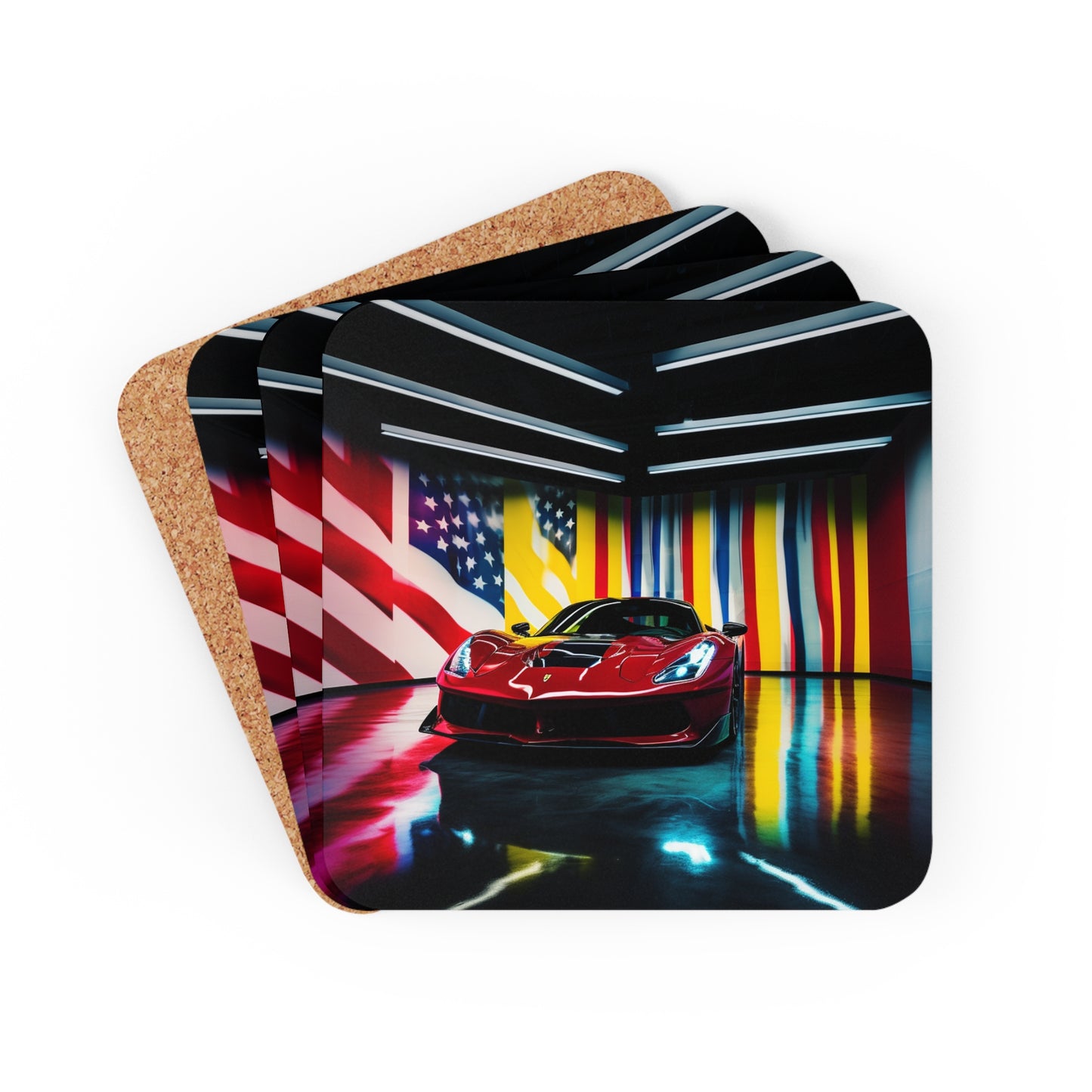 Corkwood Coaster Set Macro Flag Ferrari 2