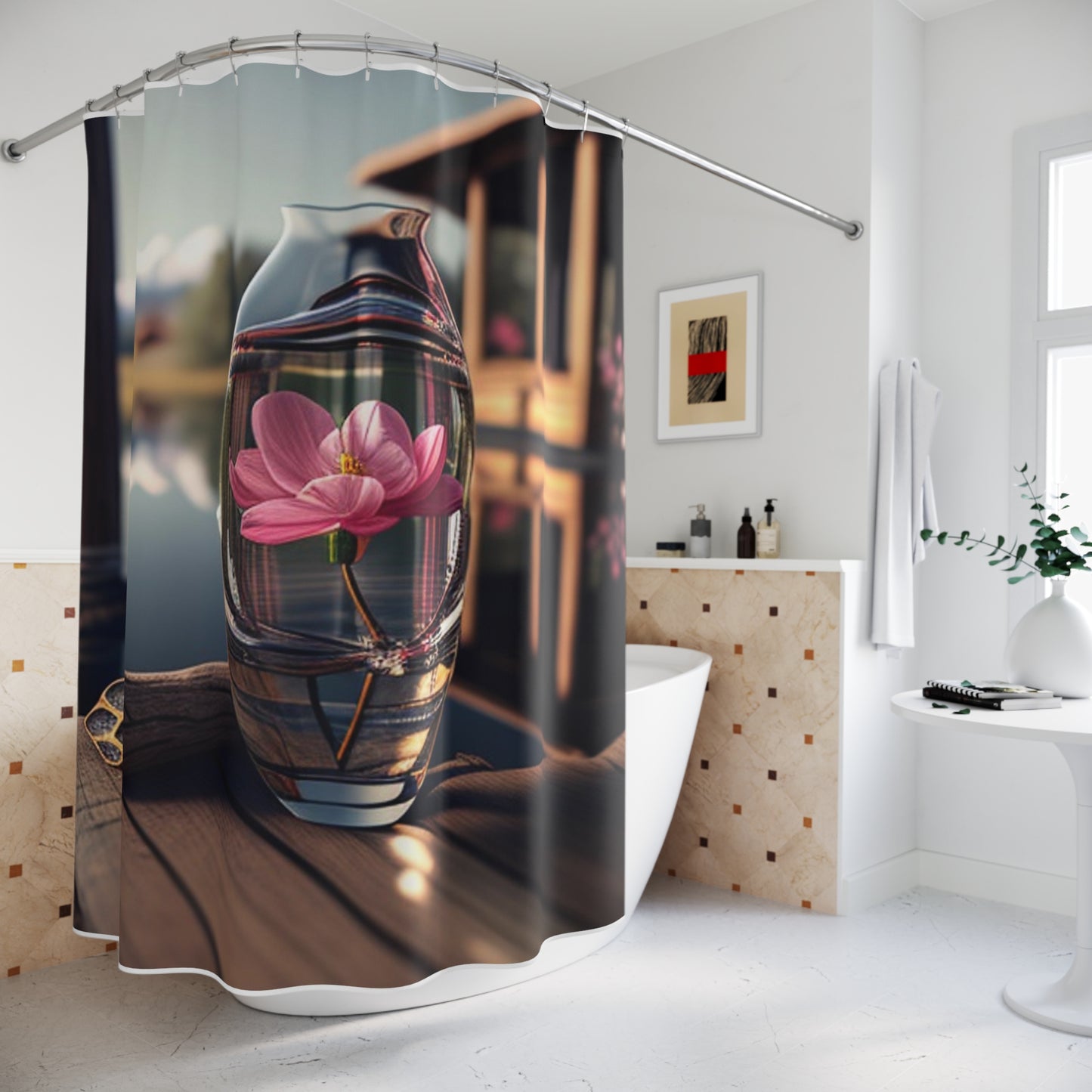 Polyester Shower Curtain Pink Magnolia 2