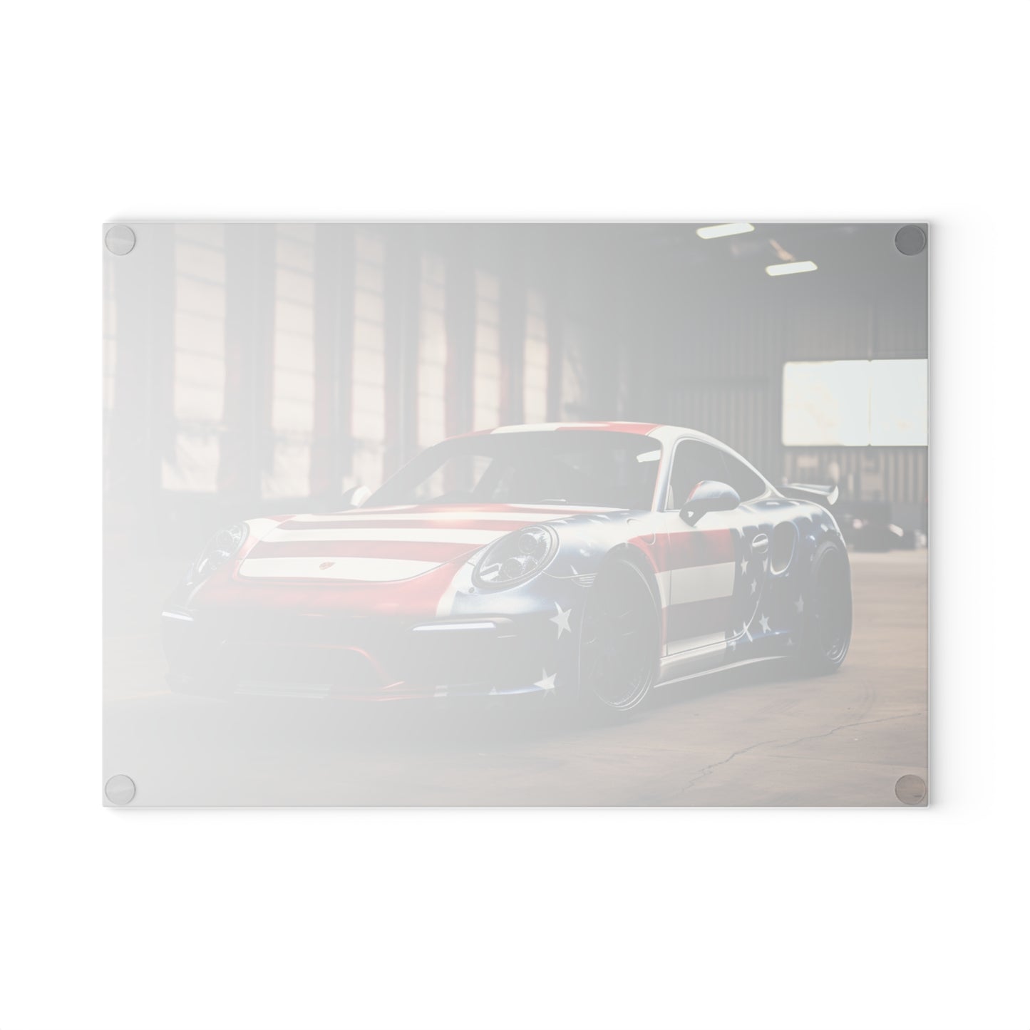 Glass Cutting Board American Flag Porsche 2