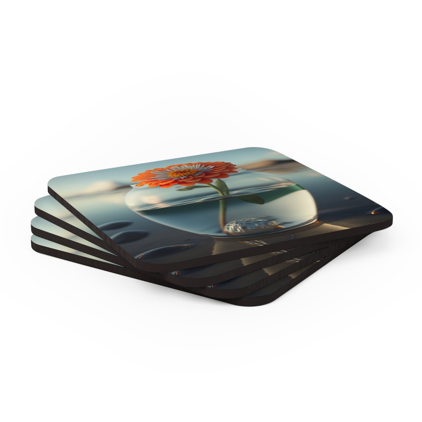 Corkwood Coaster Set Orange Zinnia 3