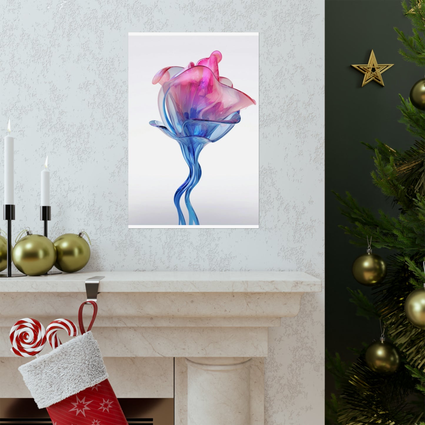 Premium Matte Vertical Posters Pink & Blue Tulip Rose 4