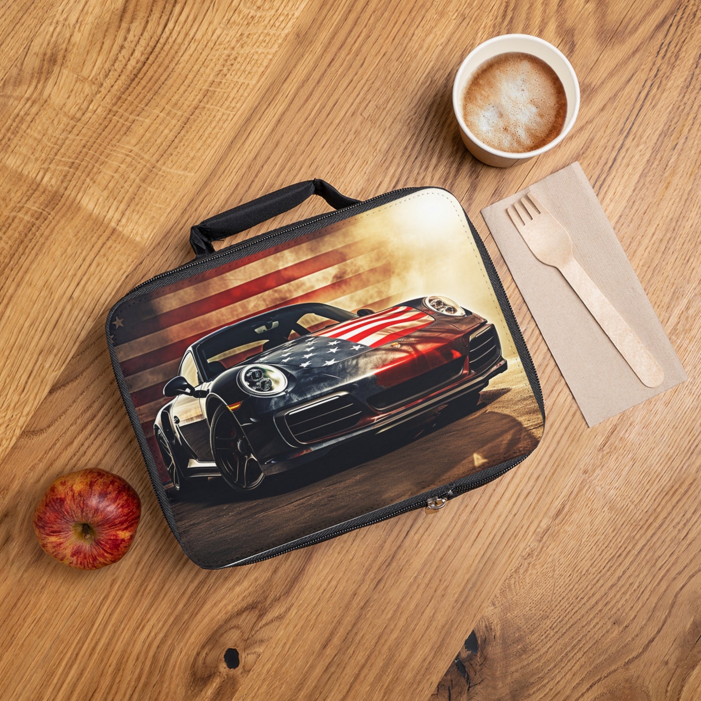 Lunch Bag Abstract American Flag Background Porsche 1