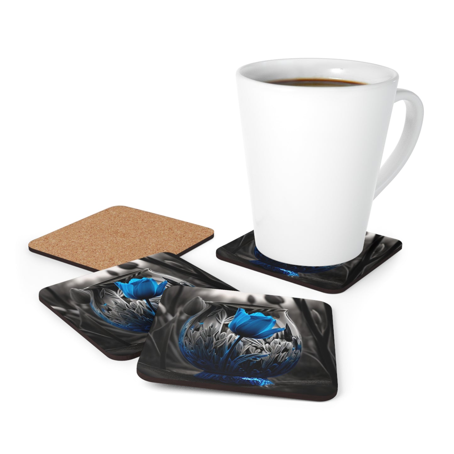 Corkwood Coaster Set Tulip Blue 1