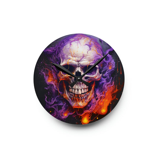 Acrylic Wall Clock Skull Flames 2