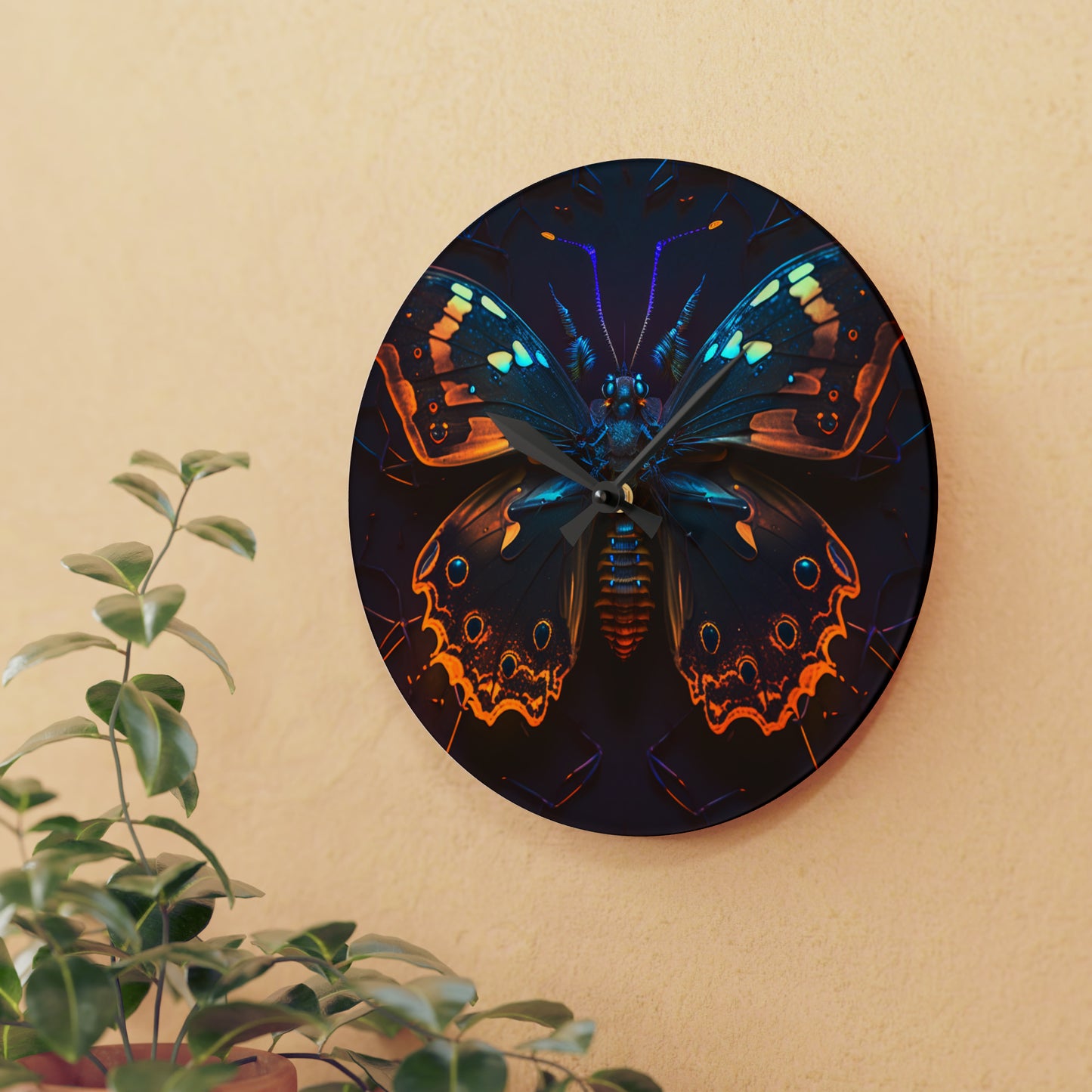 Acrylic Wall Clock Neon Hue Butterfly 2