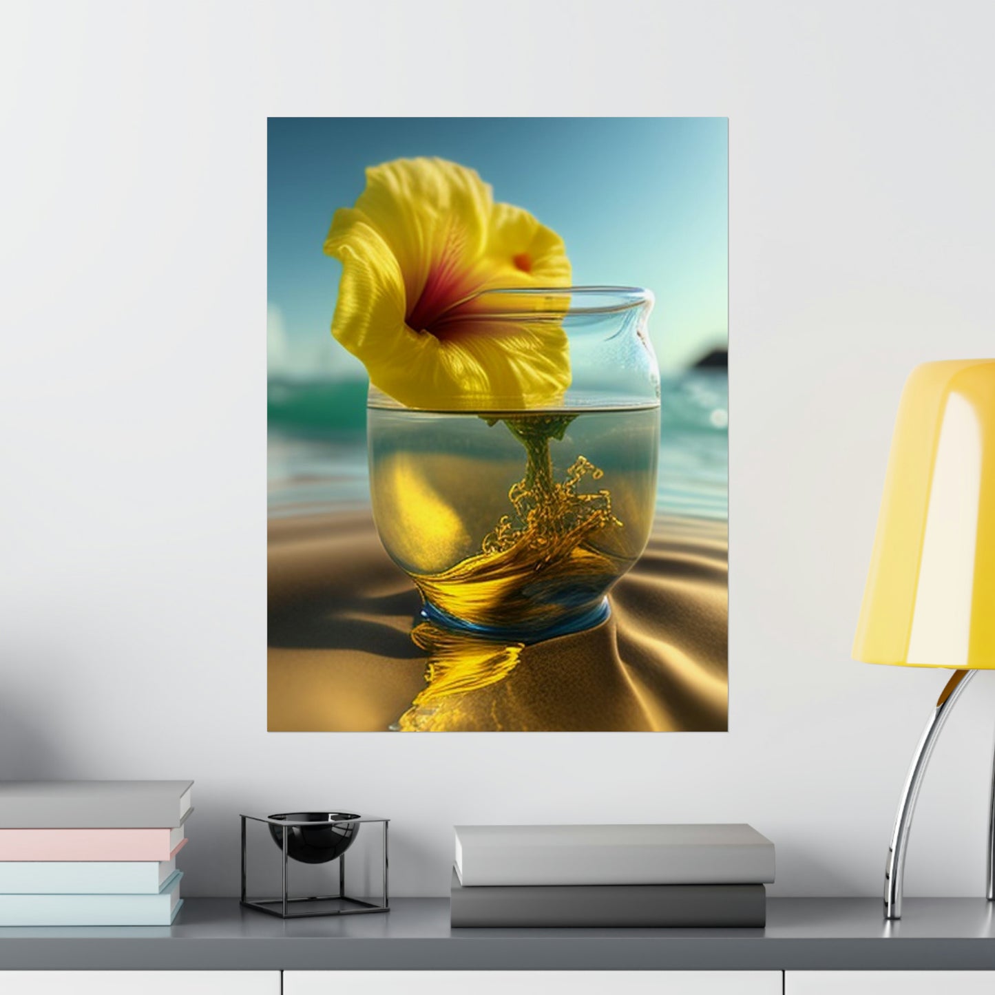 Premium Matte Vertical Posters Yellow Hibiscus glass 1