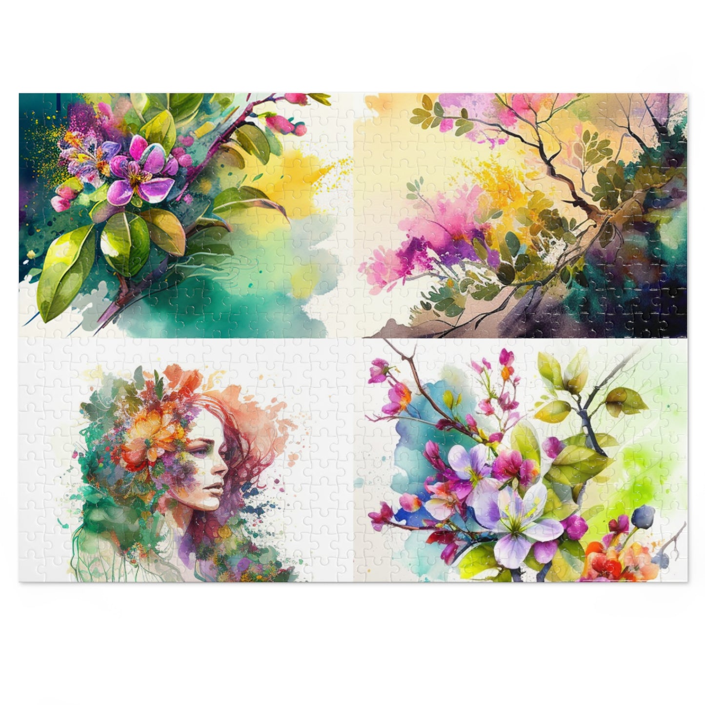 Jigsaw Puzzle (30, 110, 252, 500,1000-Piece) Mother Nature Bright Spring Colors Realistic Watercolor 5