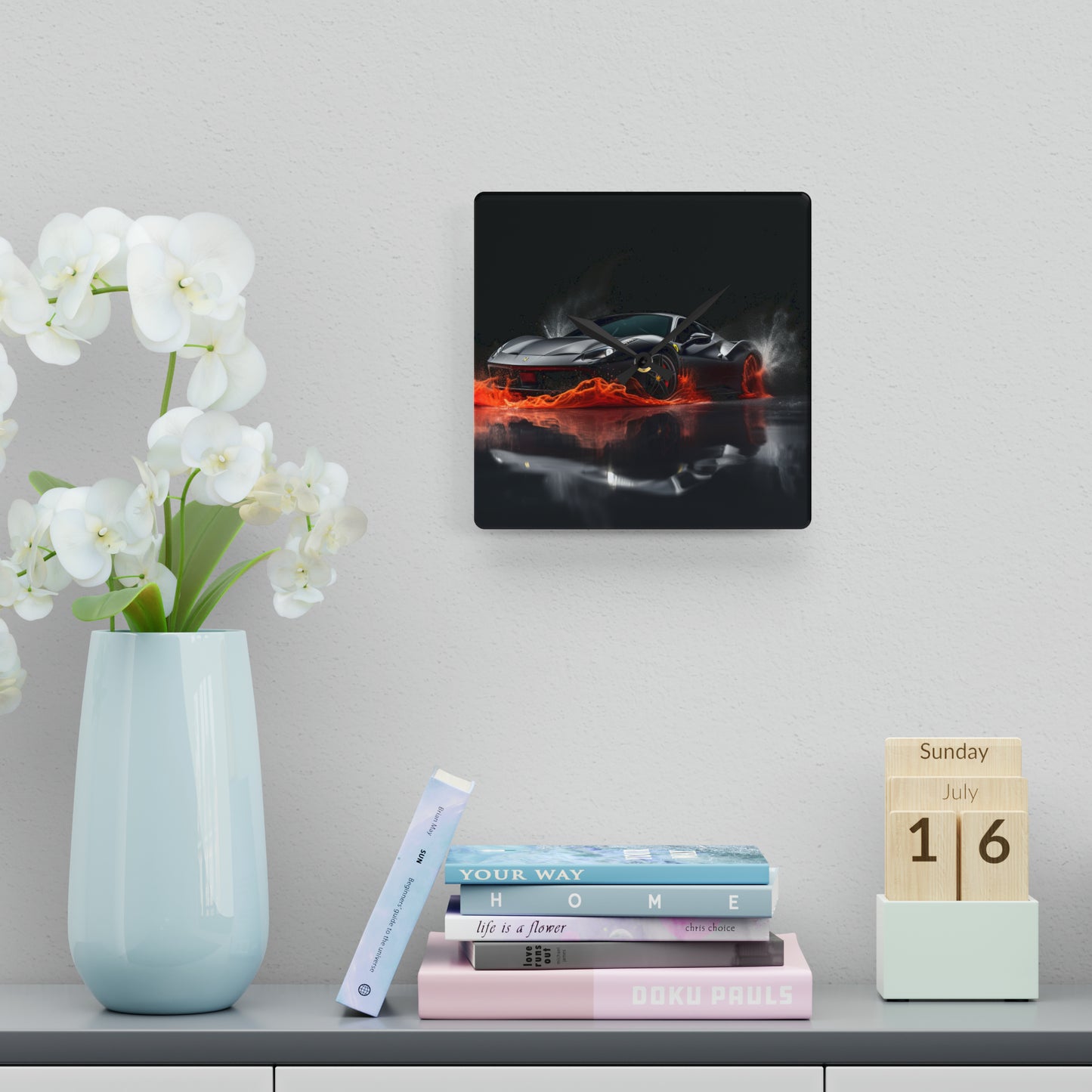 Acrylic Wall Clock Ferrari Water Splash 3