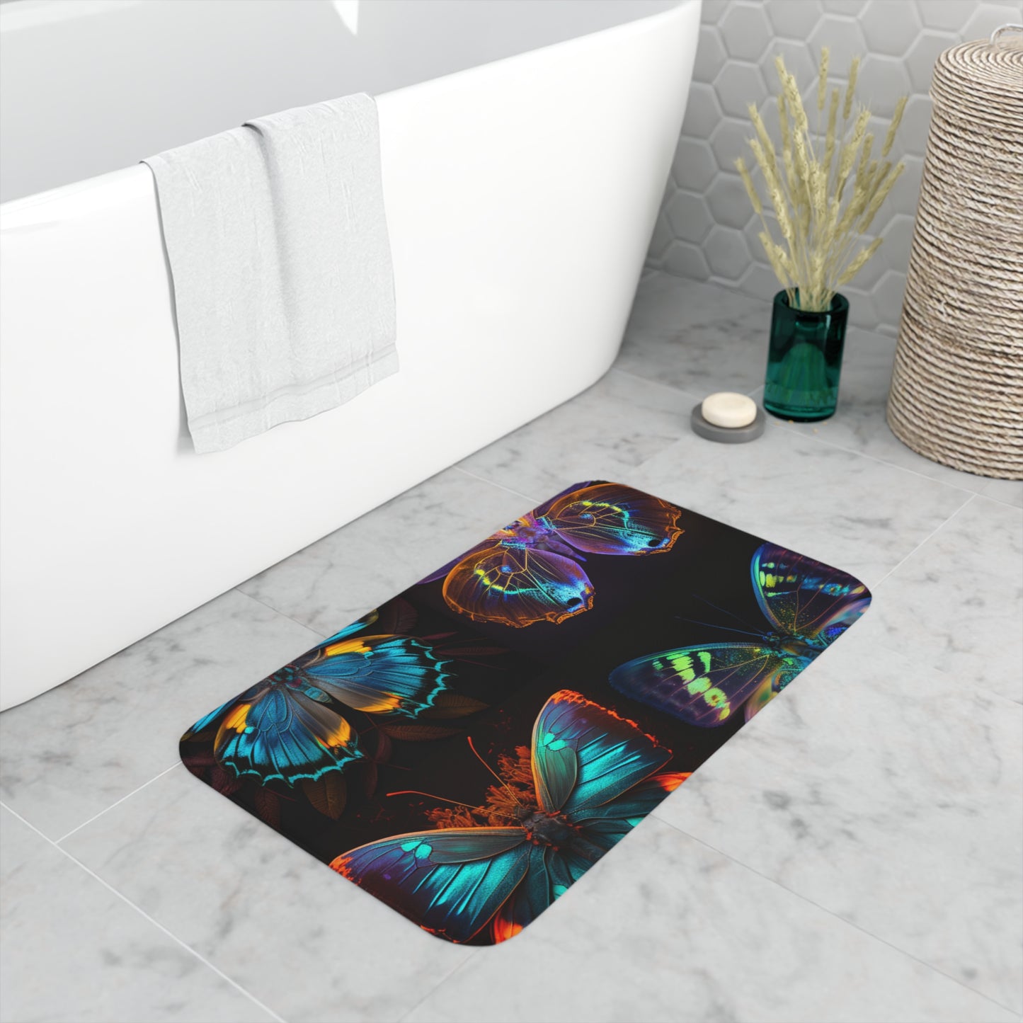 Memory Foam Bath Mat Neon Butterfly Flair 5