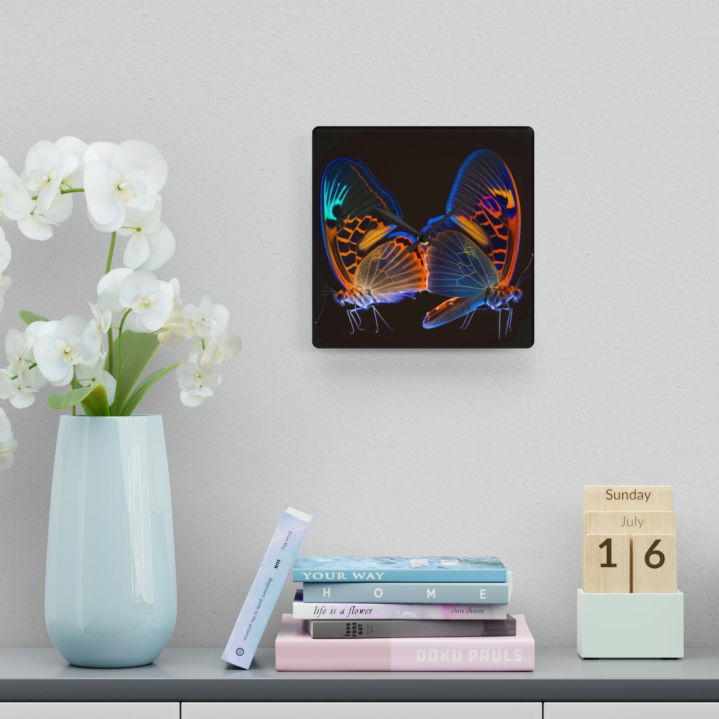 Acrylic Wall Clock Neon Glo Butterfly 2