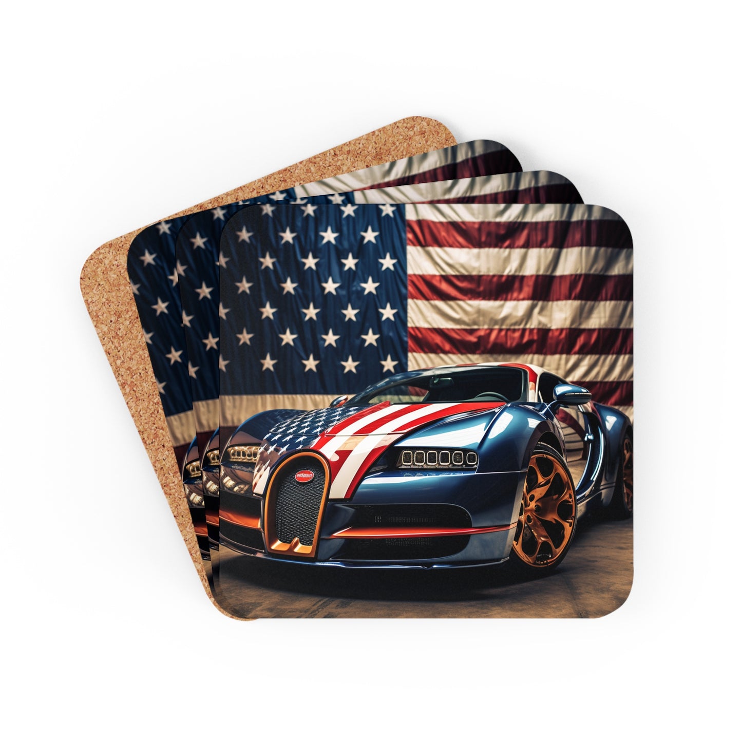 Corkwood Coaster Set Bugatti Flag American 4