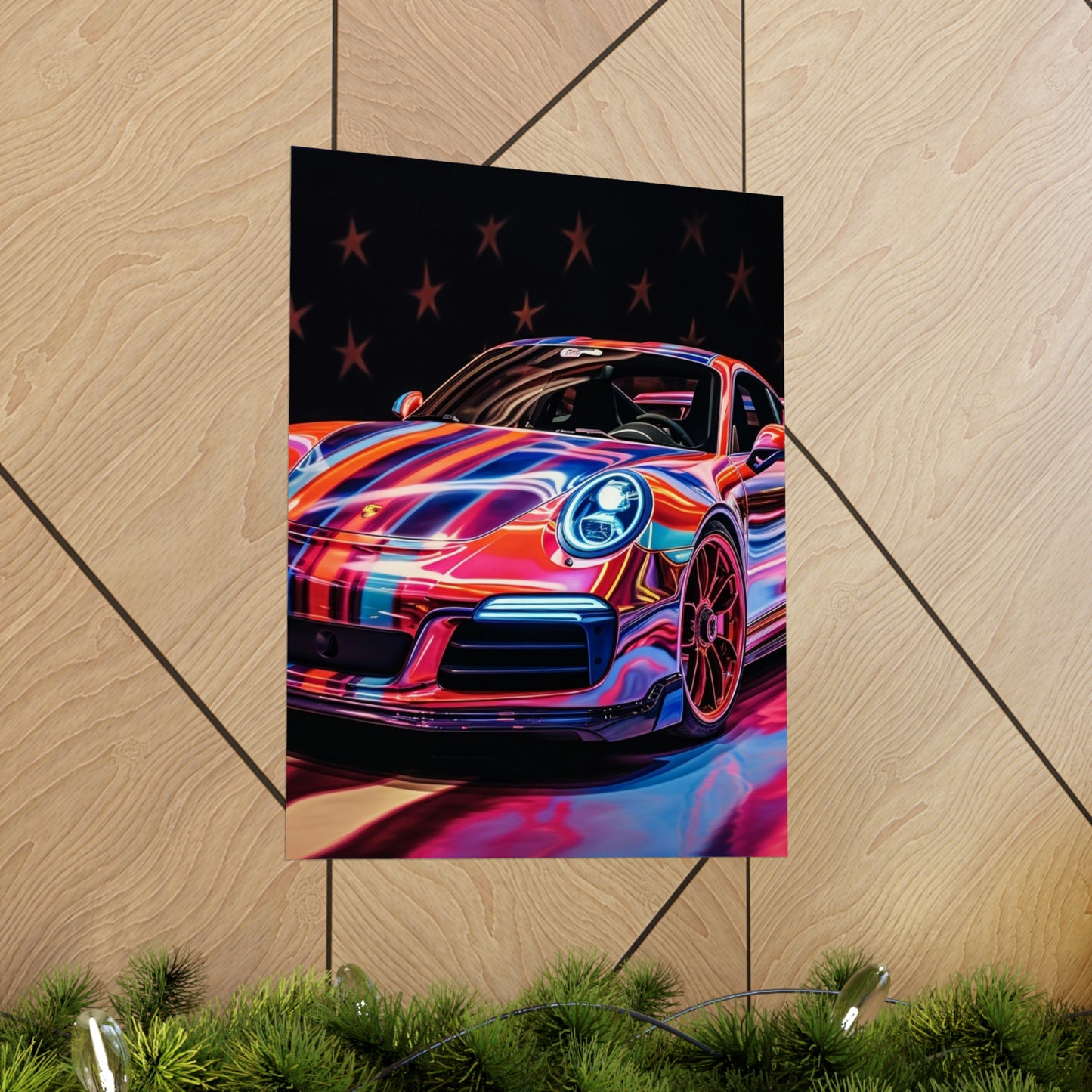 Premium Matte Vertical Posters American Flag Colored Porsche 3