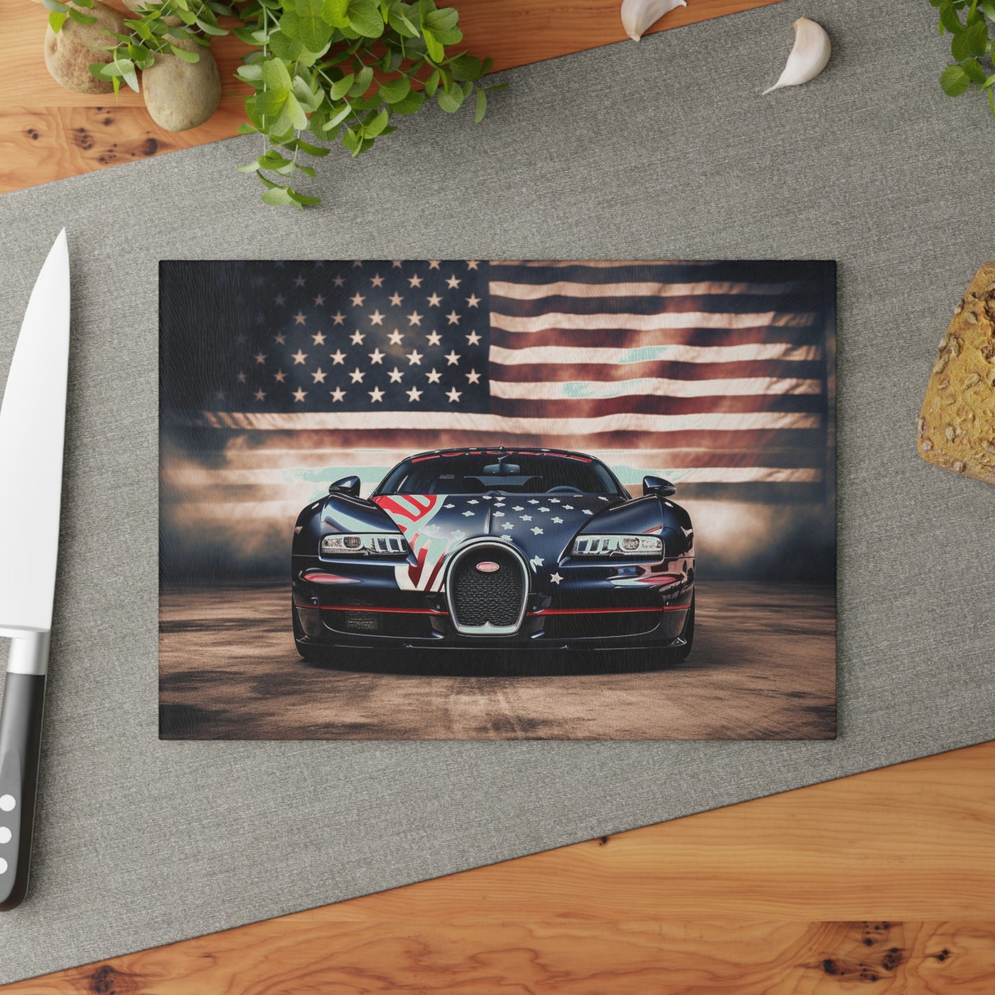 Glass Cutting Board Bugatti American Flag 2