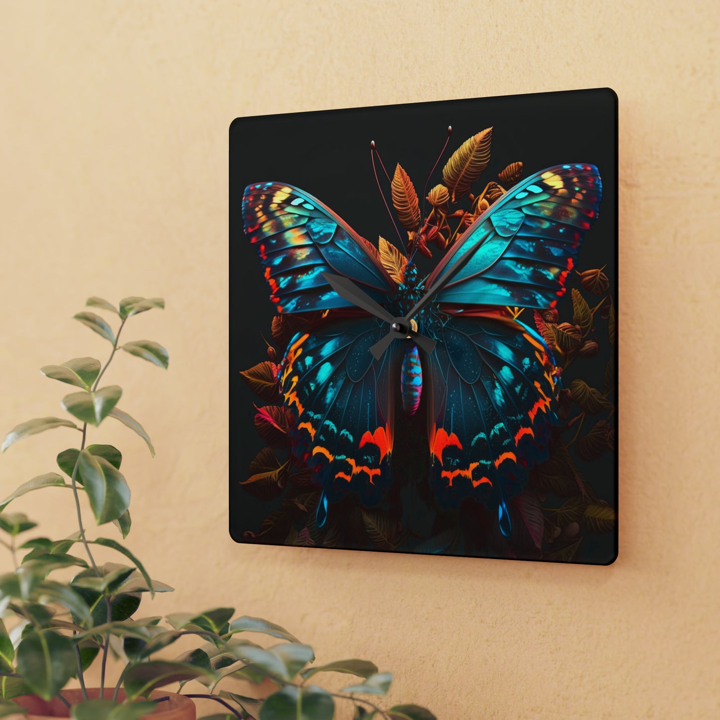 Acrylic Wall Clock Hue Neon Butterfly 1