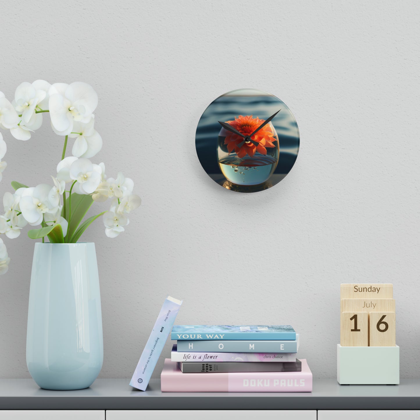 Acrylic Wall Clock Dahlia Orange 2