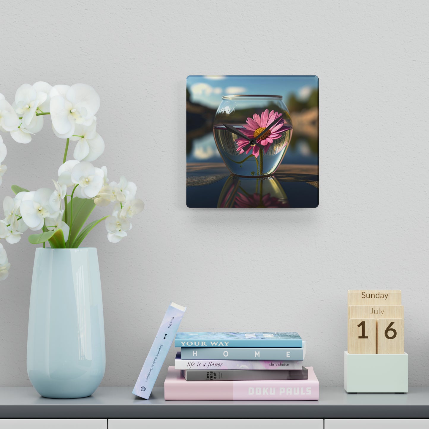 Acrylic Wall Clock Pink Daisy 3