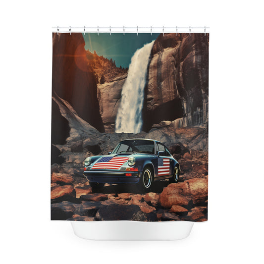 Polyester Shower Curtain American Flag Porsche Abstract 2