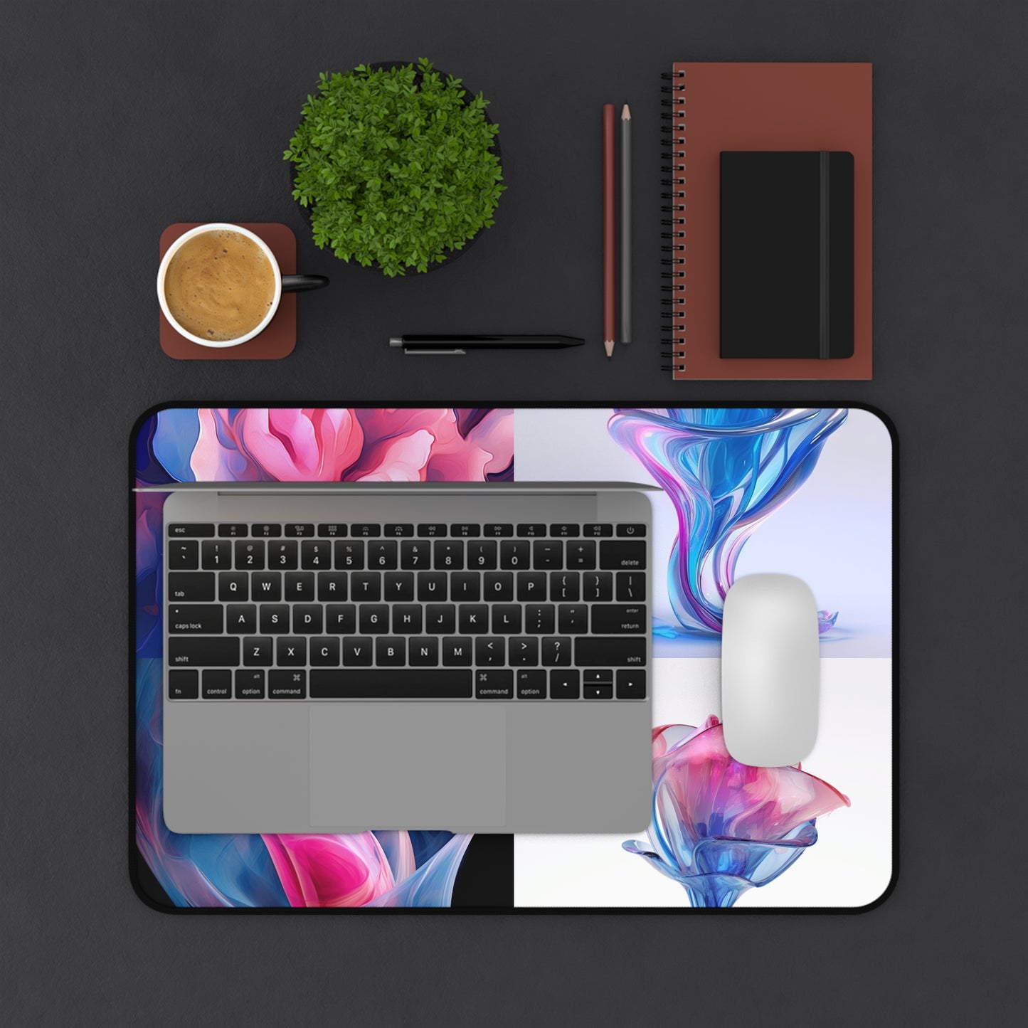 Desk Mat Pink & Blue Tulip Rose 5