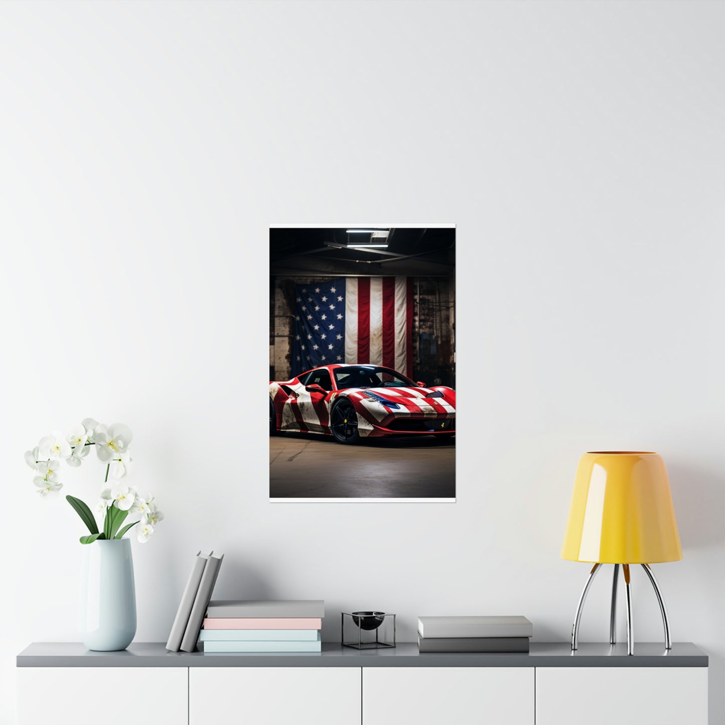 Premium Matte Vertical Posters American Flag Farrari 2