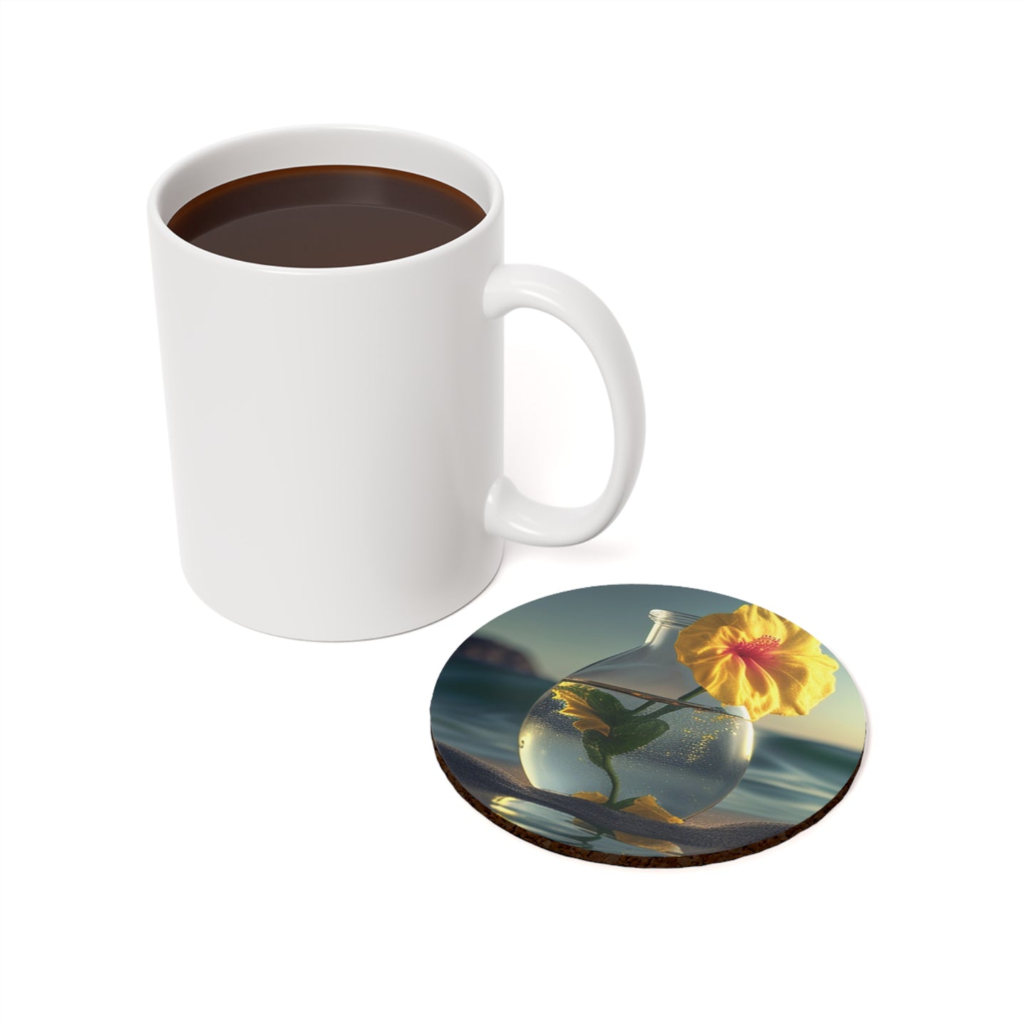 Cork Back Coaster Yellow Hibiscus glass 2