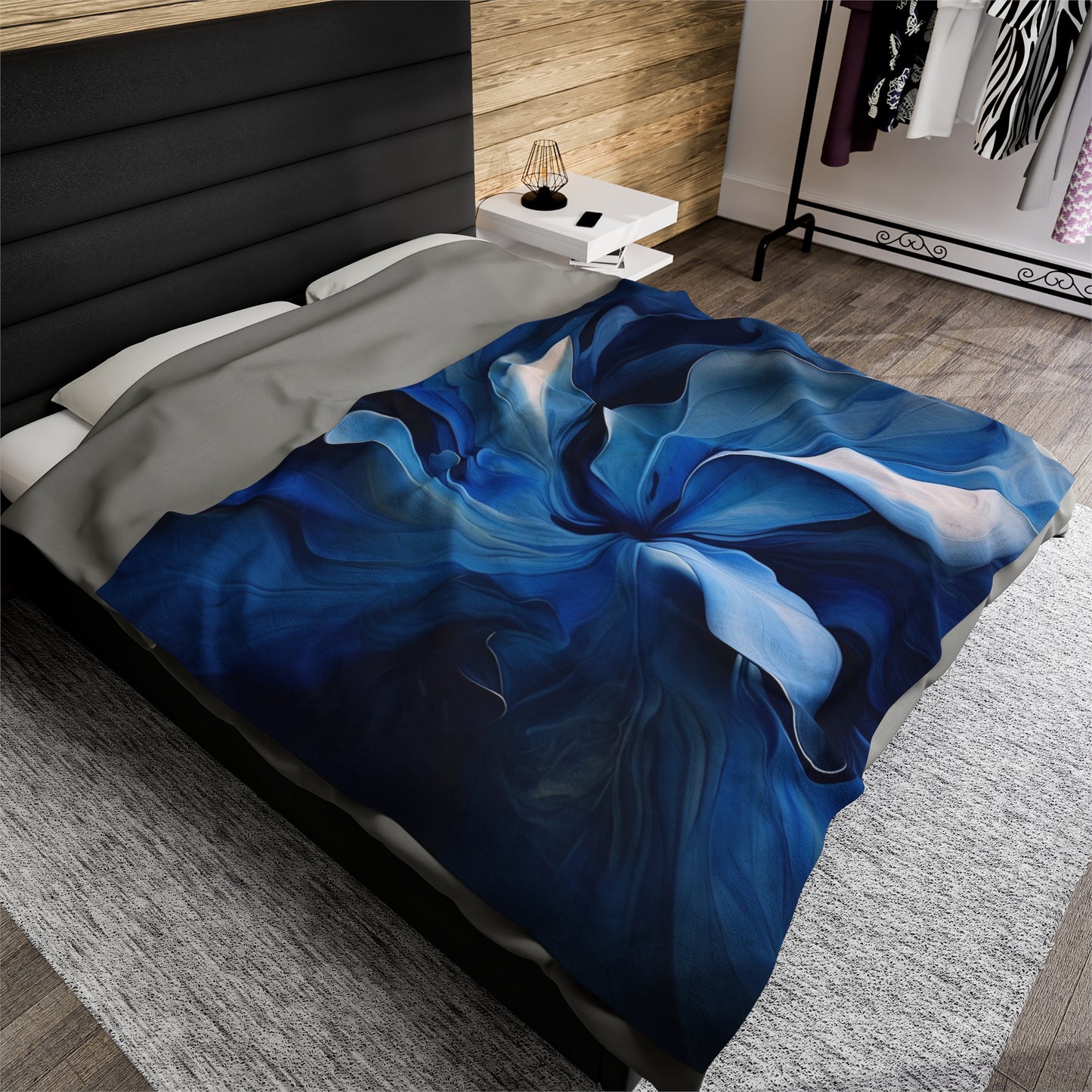 Velveteen Plush Blanket Abstract Blue Tulip 4