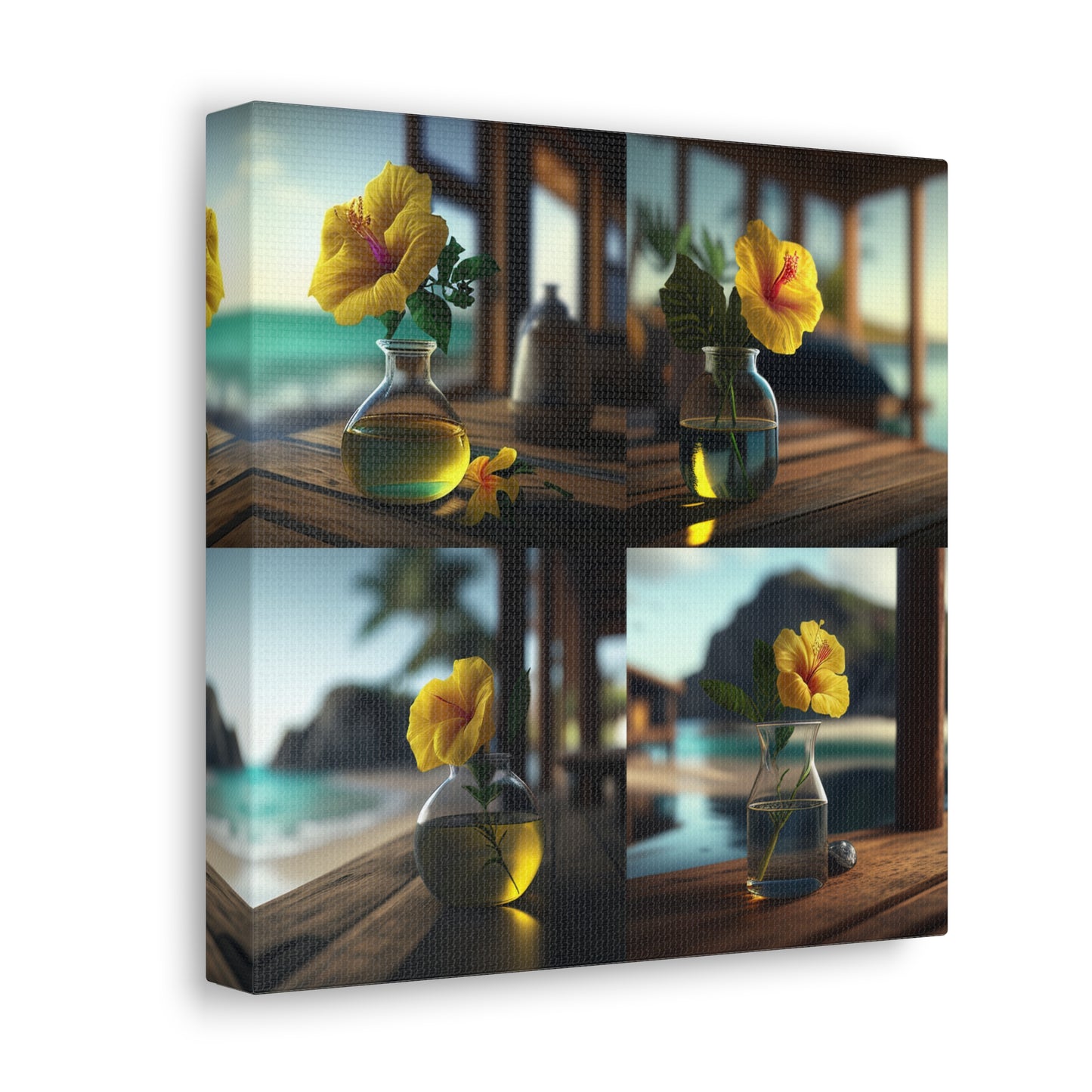 Canvas Gallery Wraps Yellow Hibiscus Wood 5
