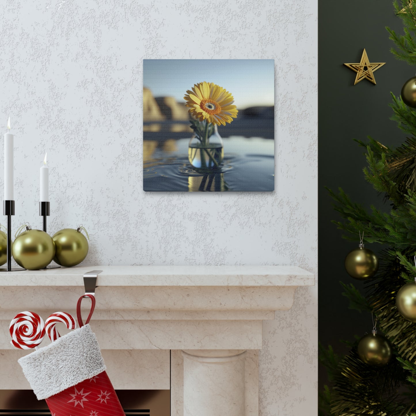 Canvas Gallery Wraps yello Gerbera glass 4