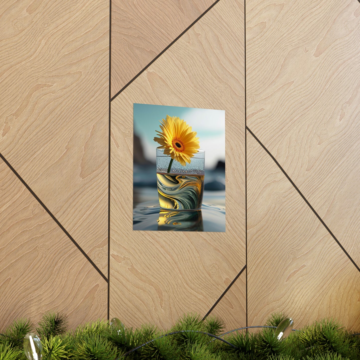 Premium Matte Vertical Posters yello Gerbera glass 2