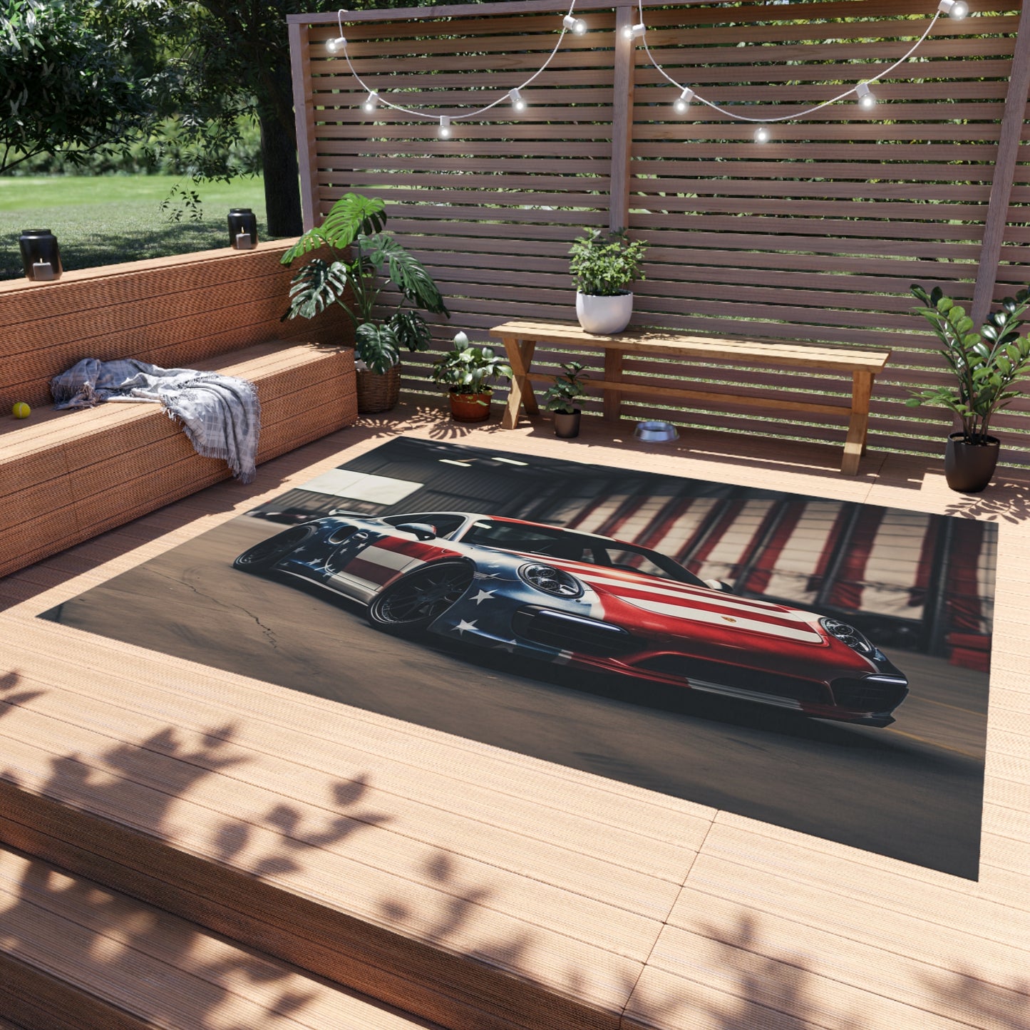 Outdoor Rug  American Flag Porsche 2